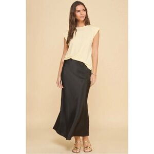 1118 • Black Thick Satin Bias Cut Long Skirt